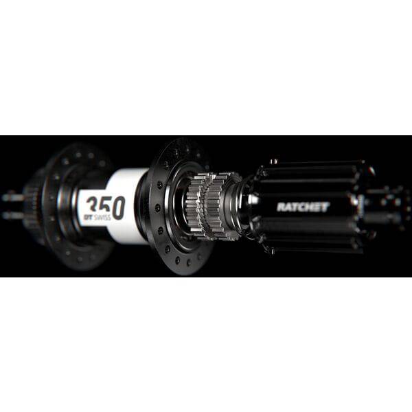 DT Swiss 350 Classic front disc hub with center-lock, 100x12mm axle, 28 holes, black color, mounted for road bike components.