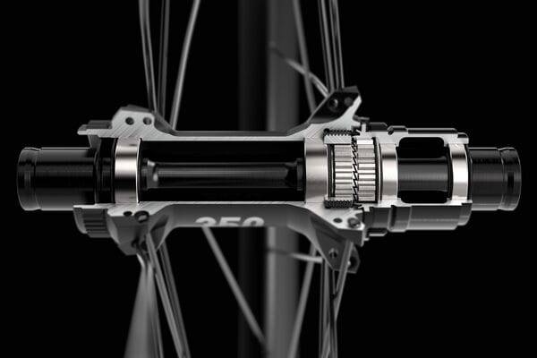DT Swiss 350 Straight Pull Rear Disc Hub with Center-Lock, 142x12mm, Shimano Road, 24H, black, close-up of hub and center-lock mounting area