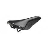 Brooks B17 leather bike saddle with black steel rails, designed for long-distance cycling comfort.
