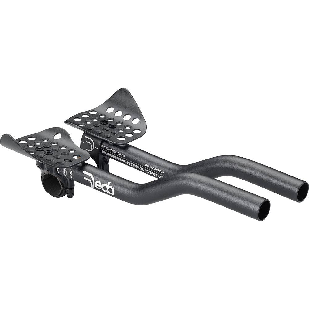 Deda Aero Parabolica Due clip-on handlebar bars with adjustable armrests for road cycling, shown on a bike component.