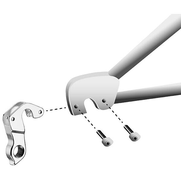 M Part gear hanger for Cannondale bikes, durable replacement component, metal finish, mounted on bicycle drivetrain.