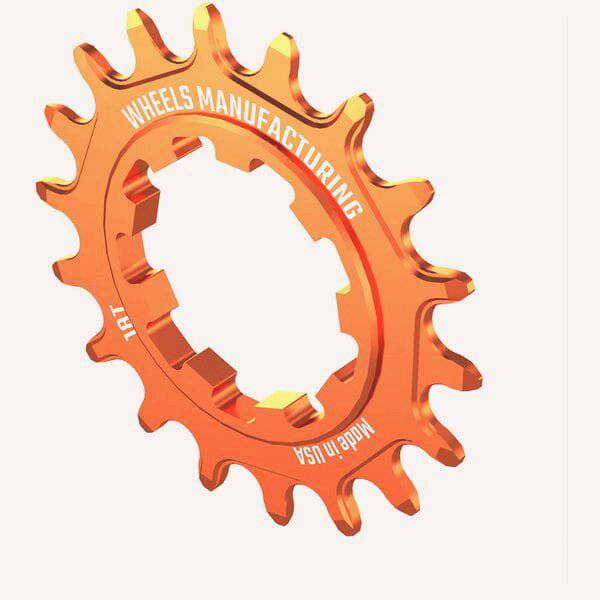 Wheels Manufacturing Solo-XD 18-tooth orange aluminum bike cog for SRAM XD/XDR freehub, durable 7075 aluminum component.