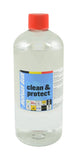 Morgan Blue Clean & Protect bike frame spray for MTB and cyclocross, shown in a workshop setting with spray bottle and bike frame.