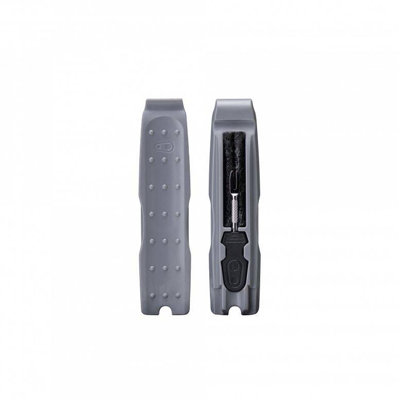 Crankbrothers SOS tyre lever with plug tool and plugs in black and silver for bike repair, workshop bike maintenance tool