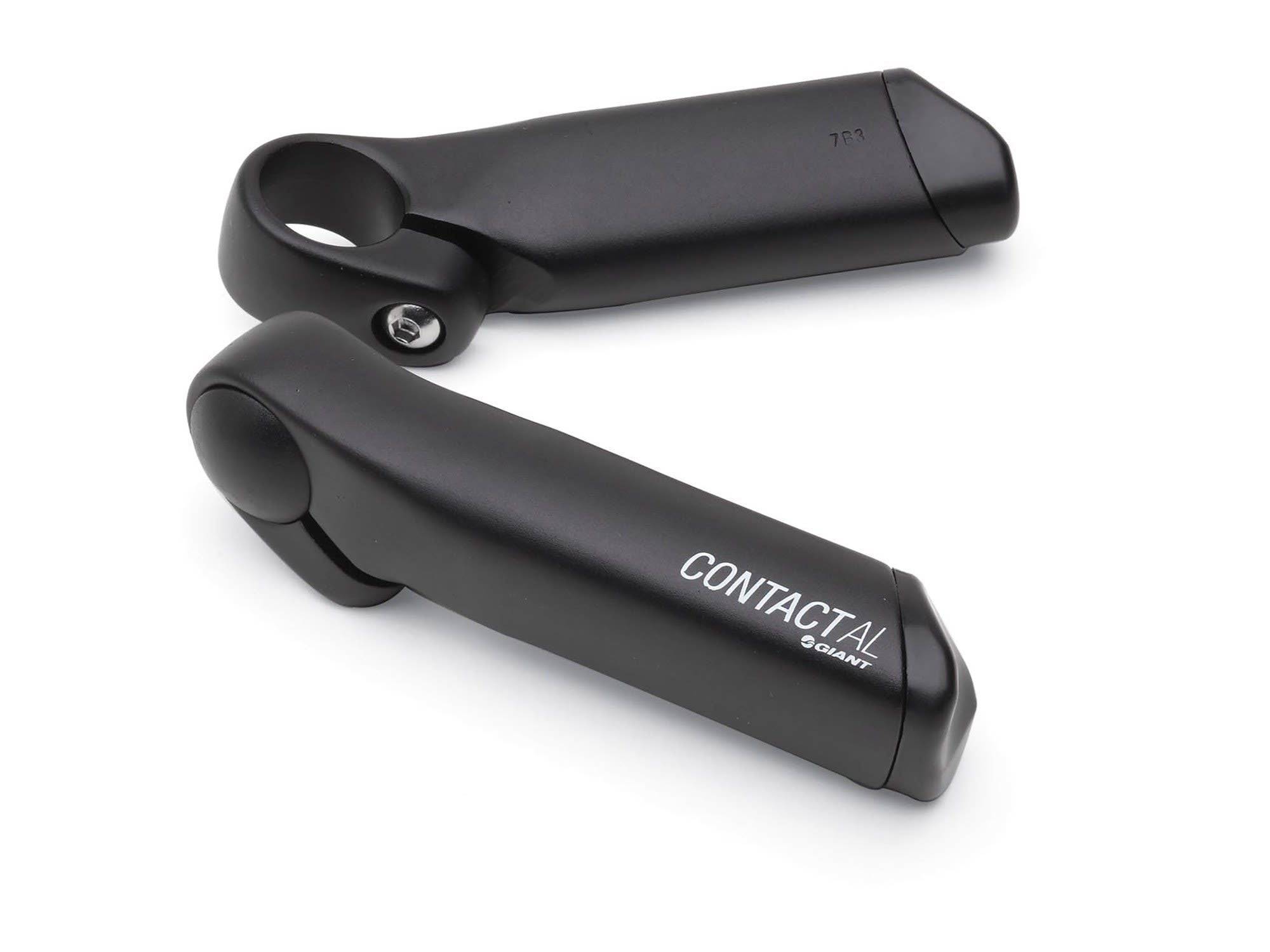 Giant Contact aluminum bar end with ergonomic design for comfort and control, shown mounted on bicycle handlebars.