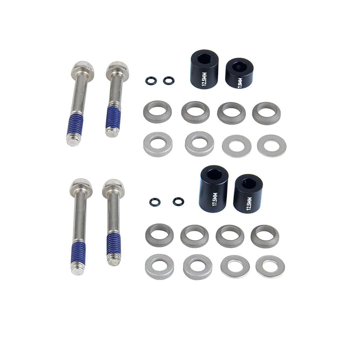 Sram post brake caliper bracket for front 180mm and rear 160mm rotors with stainless mounting bolts, bike components.