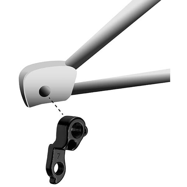 M Part Gear Hanger Bulls Direct Mount M12 1.75 for bike frame protection, showing the black metal component with mounting holes.
