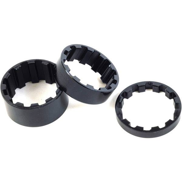 M Part Splined Alloy Headset Spacers 1 inch, 5 / 10 / 15 mm Black, Pack of 3 | Swinnerton Cycles