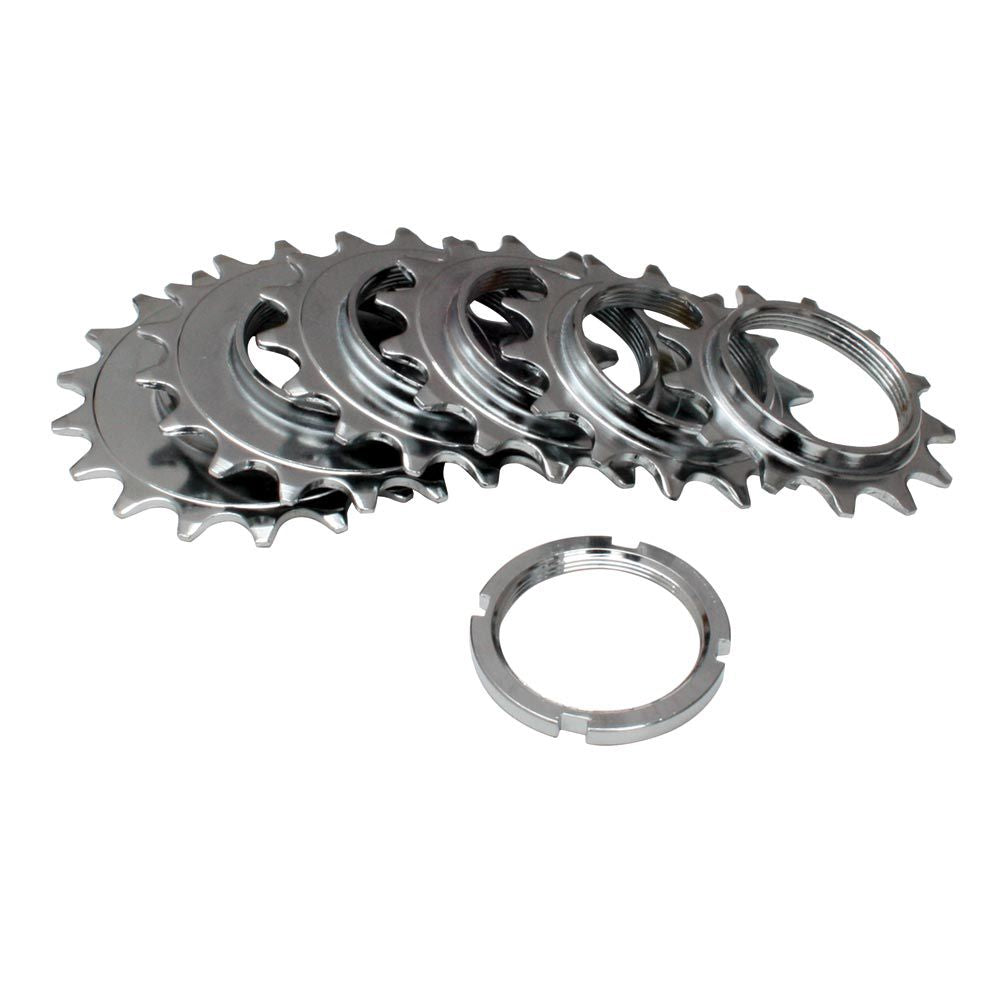Gusset Components fixed gear bike track sprockets with narrow 3/32" teeth, designed for durable cycling performance.