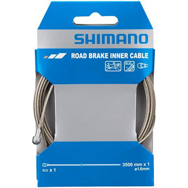 Shimano road tandem stainless steel inner brake wire, 1.6mm x 3500mm, single cable for bicycle brake systems.