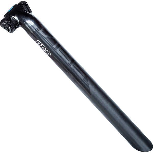 PRO Vibe Alloy Seatpost by PRO, Di2 compatible with inline and layback options, showing sleek metallic bike component design.