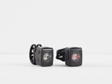Trek Ion 200 RT front and Flare RT rear bike light set in black, showing compact design and LED lights for bike safety.