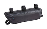 Black BBB BSB-142 Middle Mate bike frame bag with 4L capacity and water-resistant zippers attached to a bicycle frame.