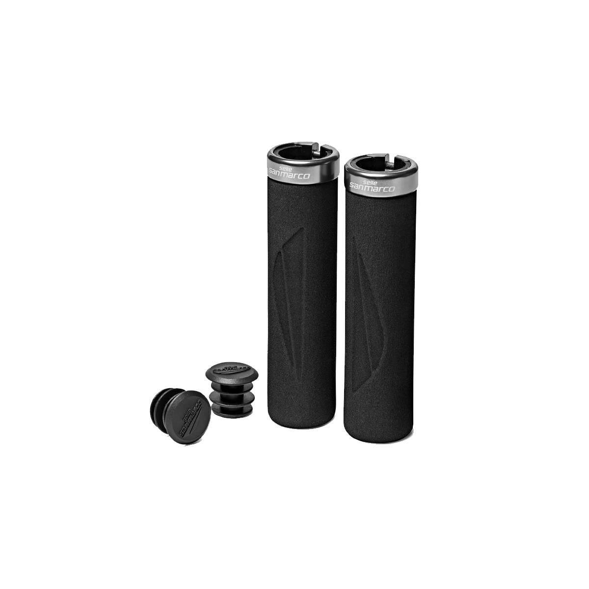Black Selle San Marco Presa XC MTB grips with shock absorption for mountain bike handlebar, designed for secure locking and comfort.