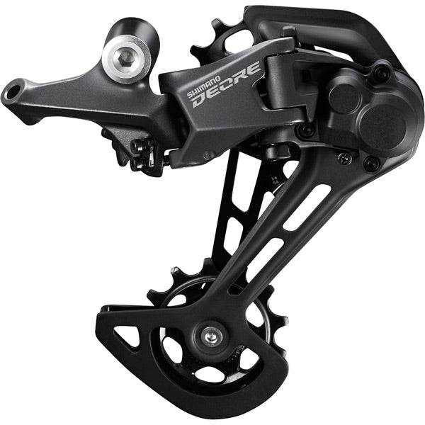 Shimano Deore RD-M5100 11-speed MTB rear derailleur with Shadow+ technology and long cage for mountain biking.