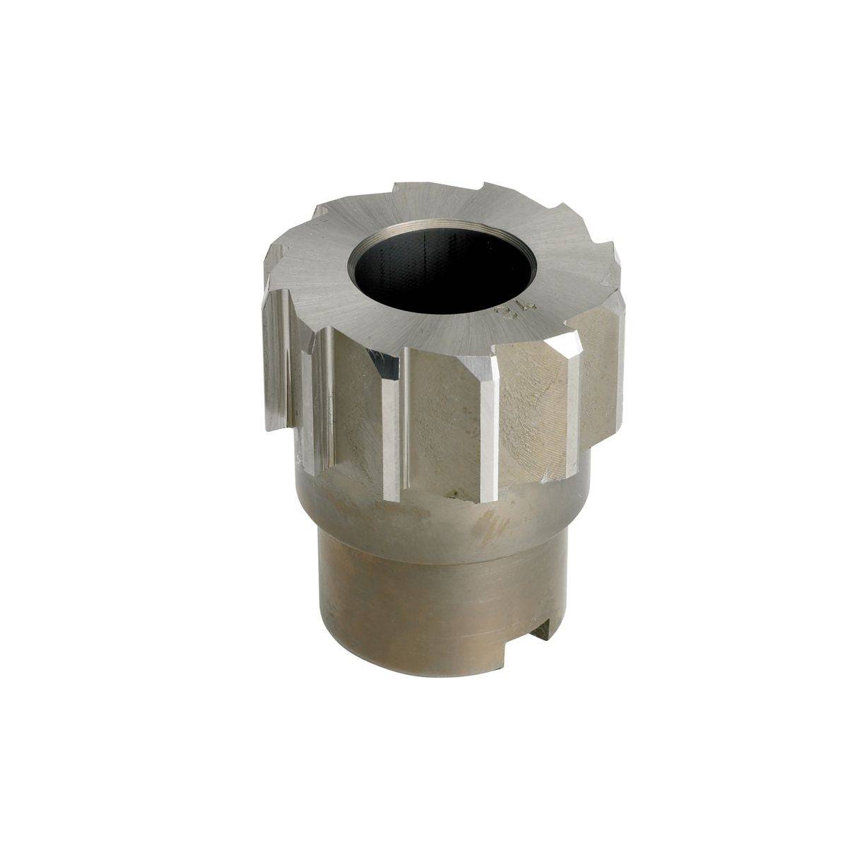 Cyclo Tools 1-inch head tube reamer tool for bike maintenance and precise steering alignment, shown in a workshop setting.