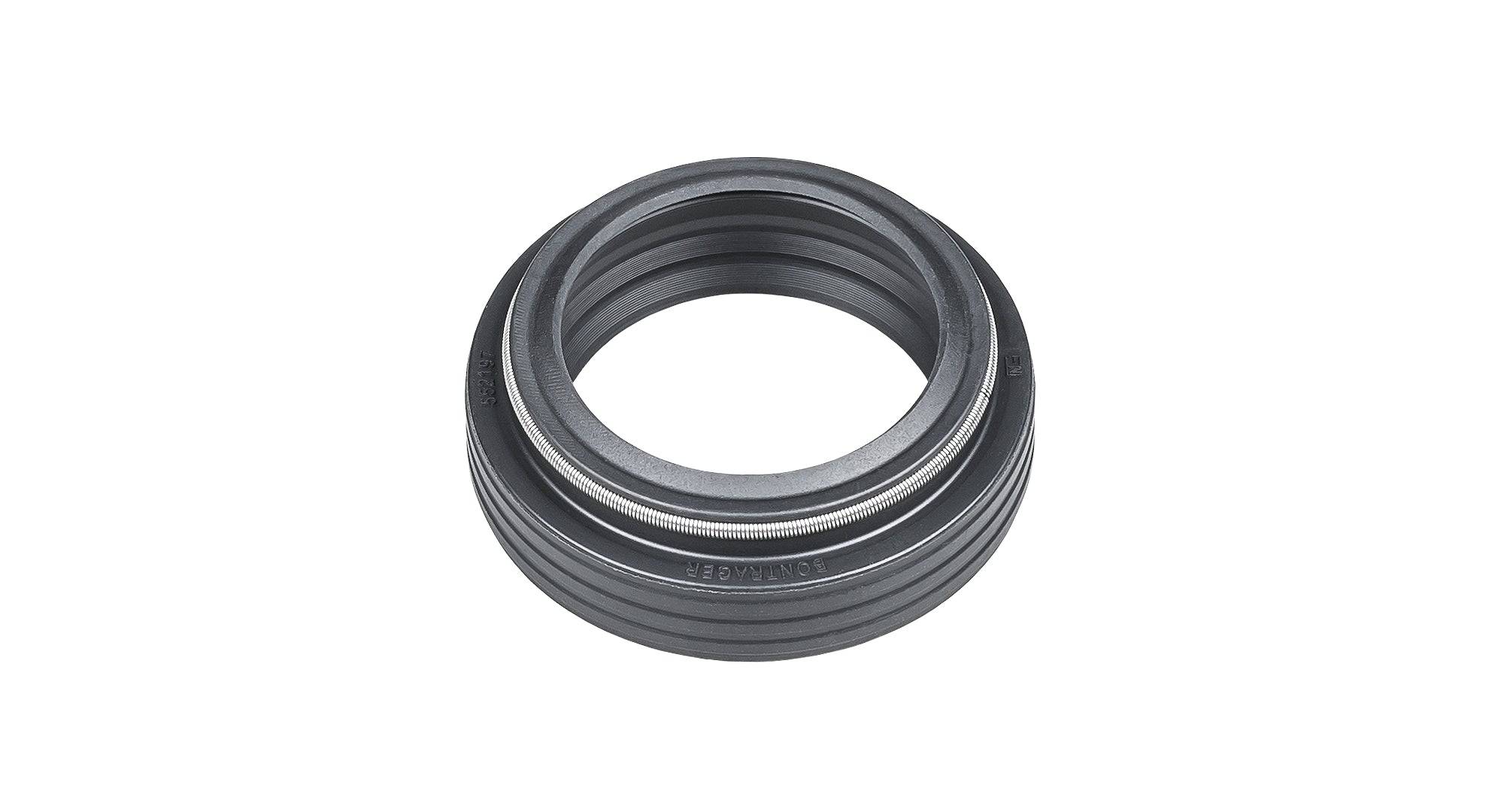 Black Bontrager 31.6mm dropper seatpost dust seal, durable replacement component for bike dropper seatposts.