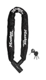 Master Lock 8mm hardened steel chain with integrated key lock, 90cm length, sturdy security accessory with durable links.