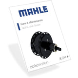 MAHLE X35+ e-bike transmission manual care guide, multilingual, showing colorful pages and diagrams for maintenance instructions.
