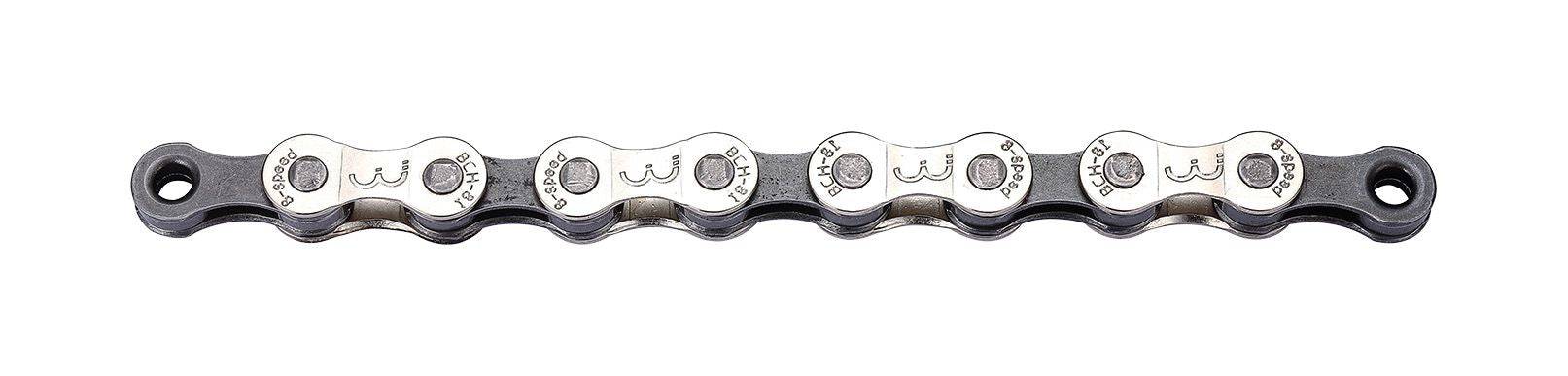 BBB BCH-81 PowerLine 8-speed bike chain in grey nickel with 114 links and SmartLink II for easy installation.