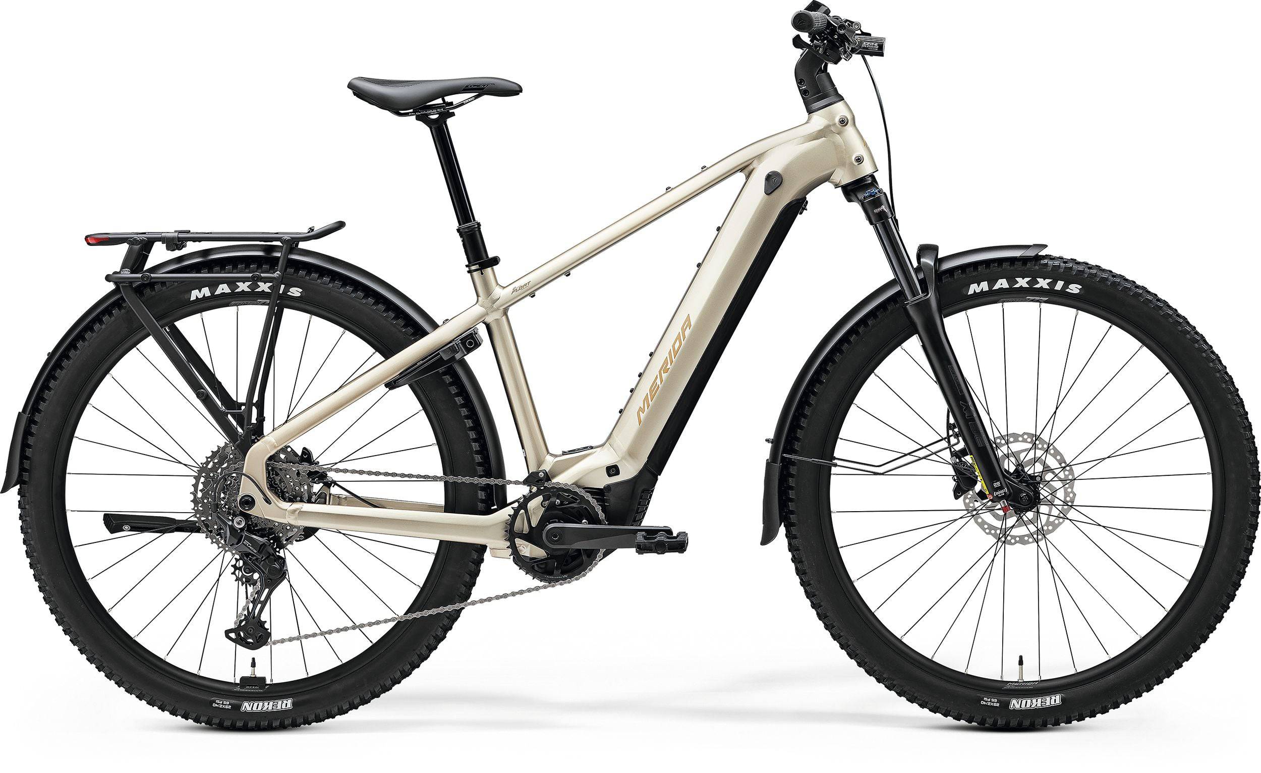 Merida eFloat CC 500 EQ MY26 electric hybrid bike with Bosch CX motor, 800Wh battery, suspension, MTB tires, and commuter accessories