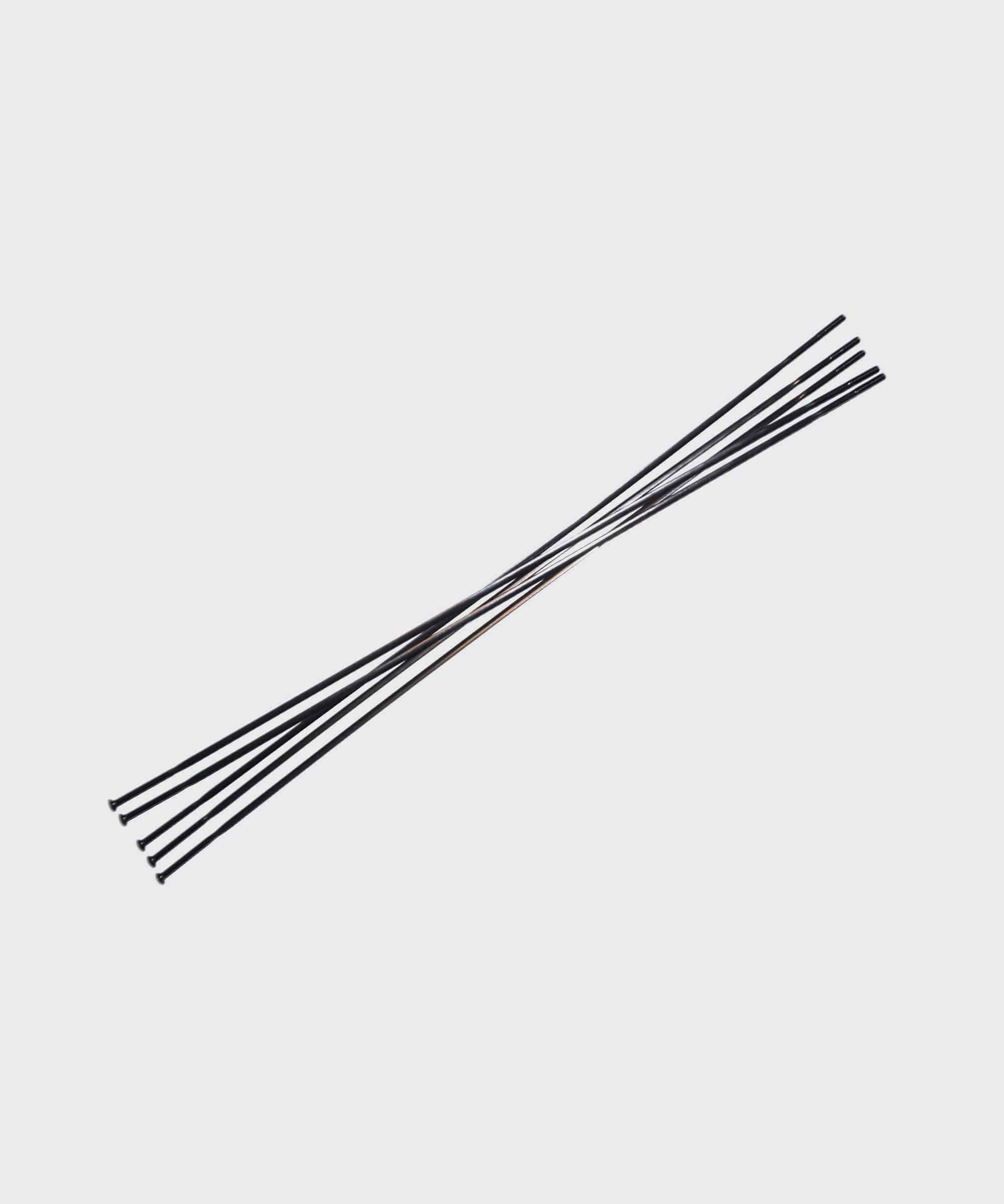 Easton 5-pack black CX-Ray straight pull bicycle wheel spokes, close-up of sleek metal components for bike wheel building.