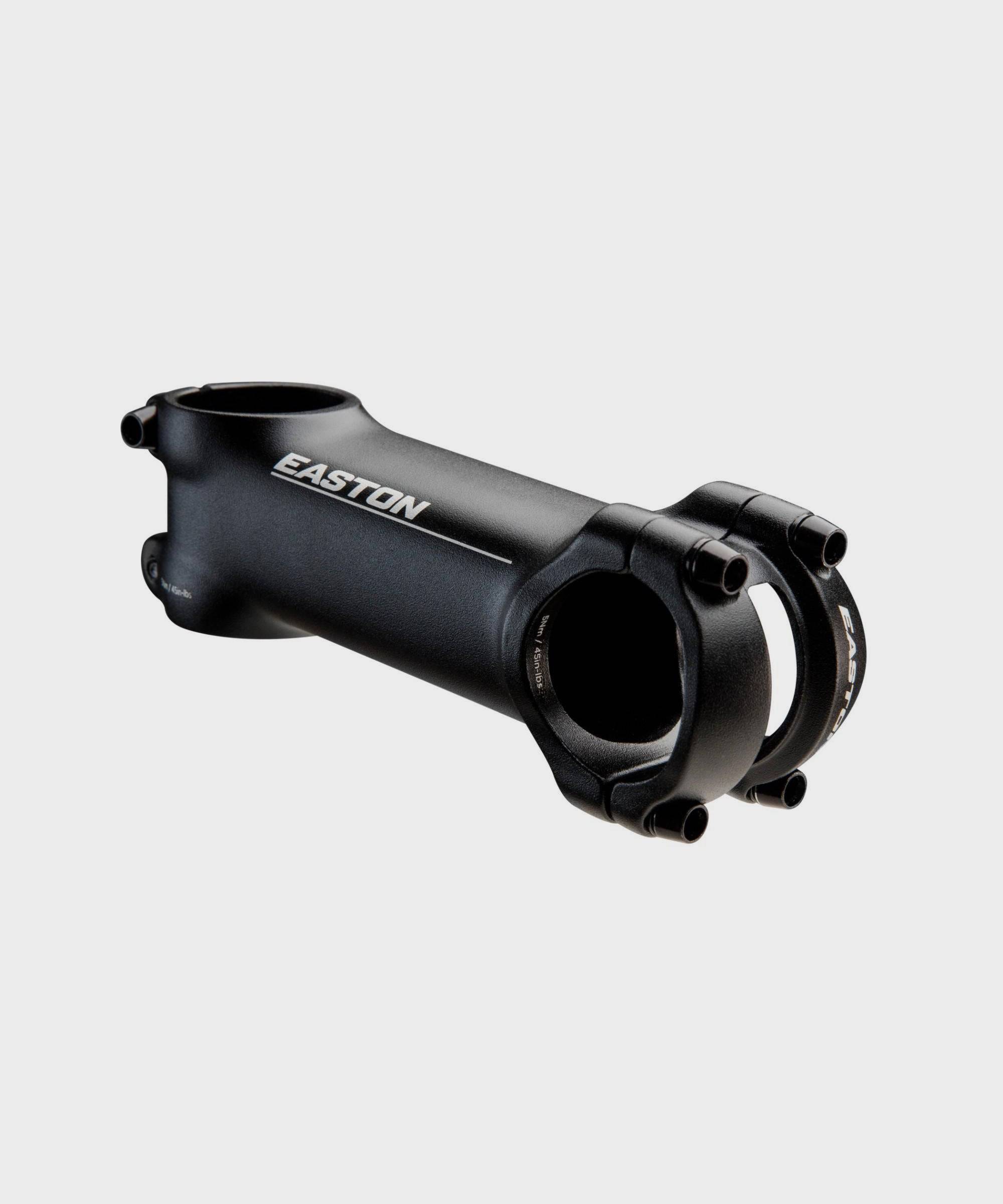 Easton EA50 aluminium bike stem with adjustable rise and 31.8mm clamp diameter, showing the bike stem mounted on a bicycle handlebar.