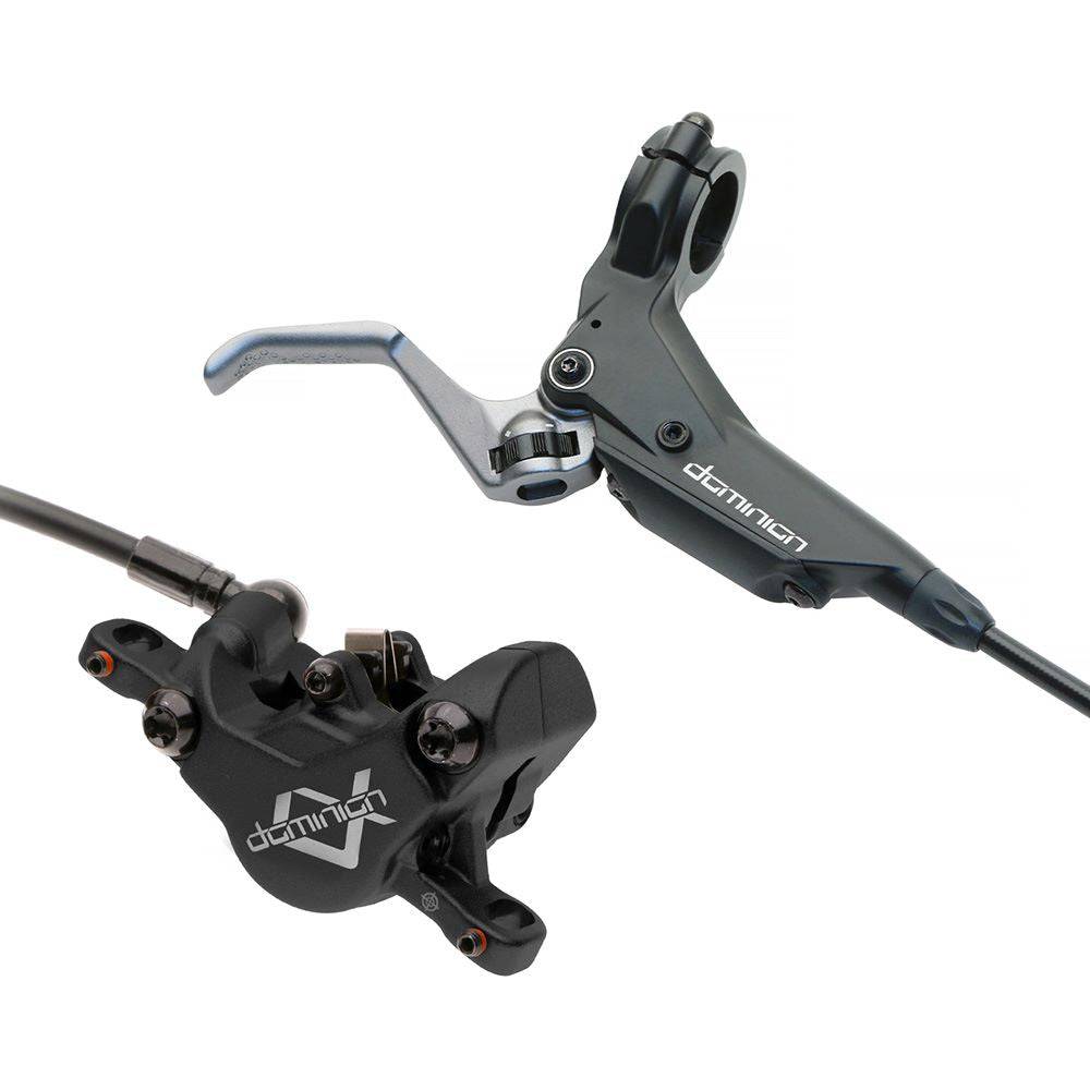 Hayes Dominion A2 hydraulic brake kit with short reach lever for XC and trail riding, showing the brake caliper and lever.