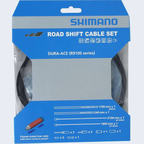 Shimano Dura-Ace RS900 Road Gear Cable Set with polymer-coated inners for smooth shifting on bicycle components.