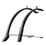 SKS Velo 700c mudguard set with quick release U-stays for 28-inch bike tires, featuring durable plastic fenders and mounting hardware.
