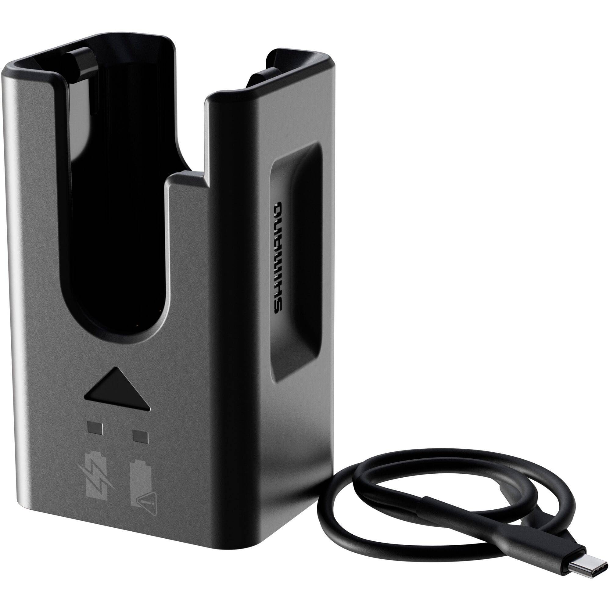 Shimano EC-DN100 Di2 wireless rear derailleur battery charger with USB-C cable for Shimano Di2 electronic shifting components.