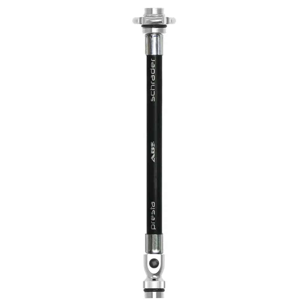 Lezyne ABS Flex Hose with Valve Core Tool for Presta and Schrader bike valves, flexible accessory for inflation and valve maintenance.