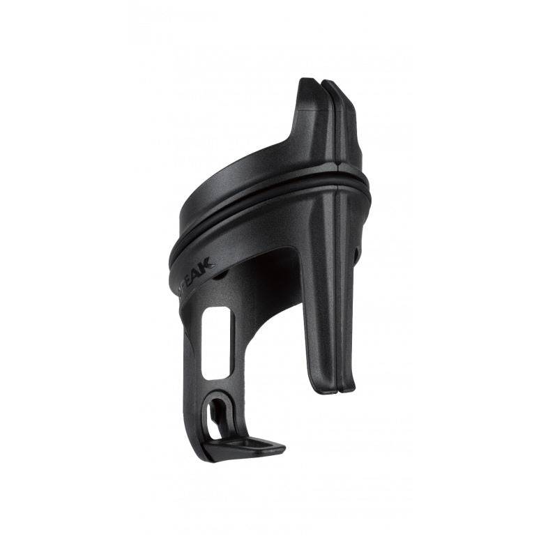 Topeak Tri Cage 2 black bike water bottle cage attached to saddle carrier, lightweight accessory for cycling hydration.