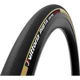 Vittoria Pista Control 700x23c black foldable clincher track tire with tan sidewalls for cycling components.