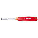 UNIOR adjustable spanner wrench with red handle, featuring interchangeable 2.3mm and 3.8mm pins for workshop use