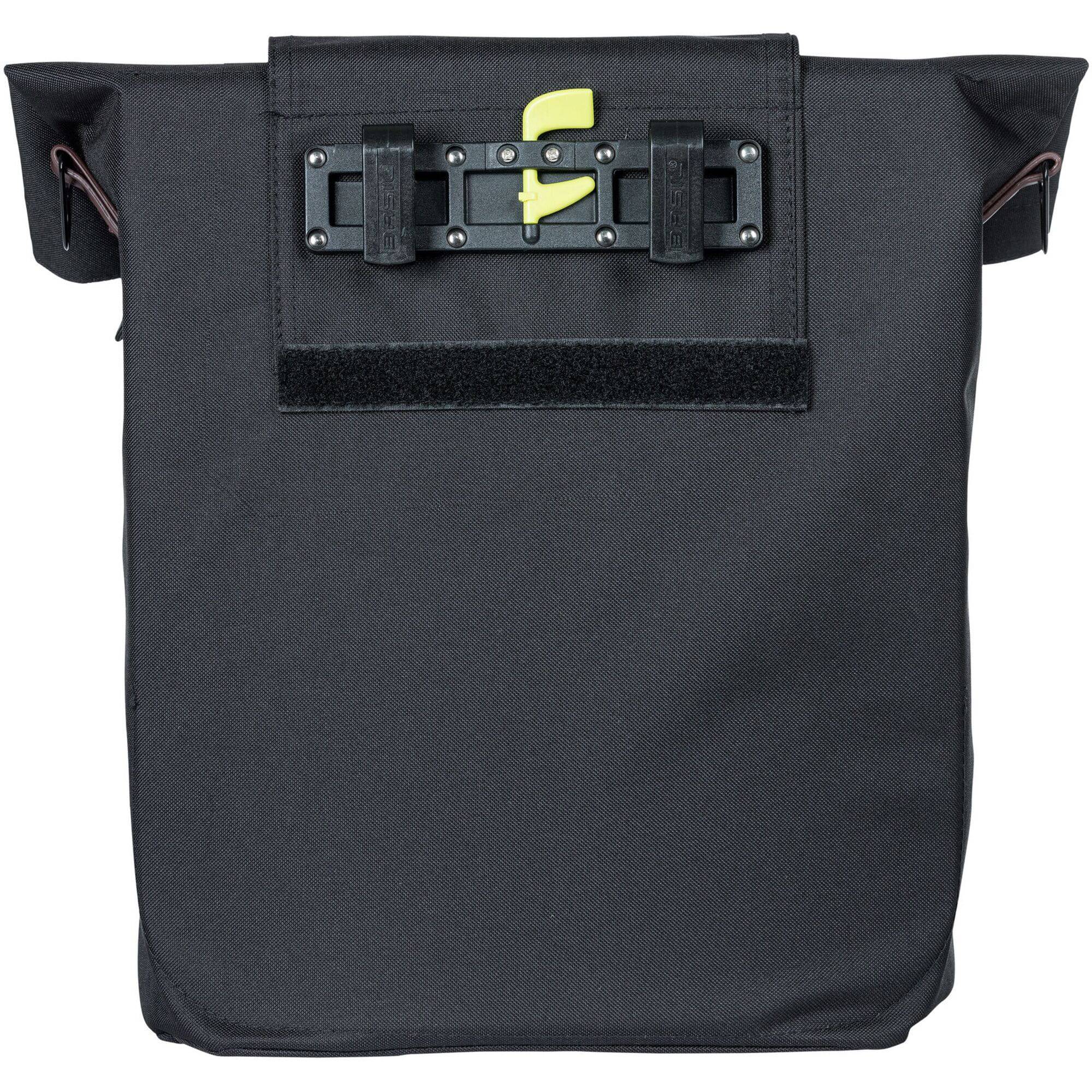 Black Basil City Bicycle Shopper Bag with hook-on system, reflective details, designed for 14-16L capacity, ideal cycling accessories.