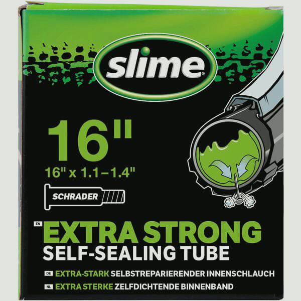 Slime Smart Tube with Schrader valve, 16 x 1.1-1.4 inch, includes sealant, bicycle inner tube for bike tires.