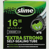 Slime Smart Tube with Schrader valve, 16 x 1.1-1.4 inch, includes sealant, bicycle inner tube for bike tires.