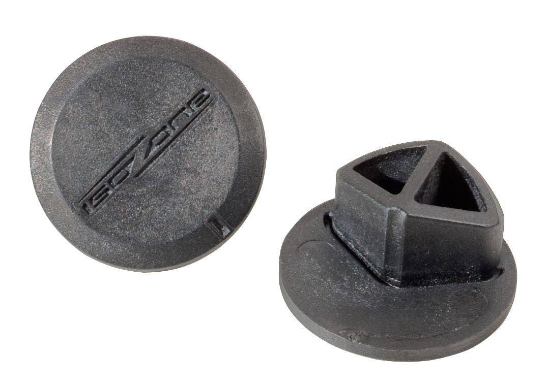 Bontrager IsoZone black handlebar plugs for vibration reduction and enhanced cycling comfort on bike components.
