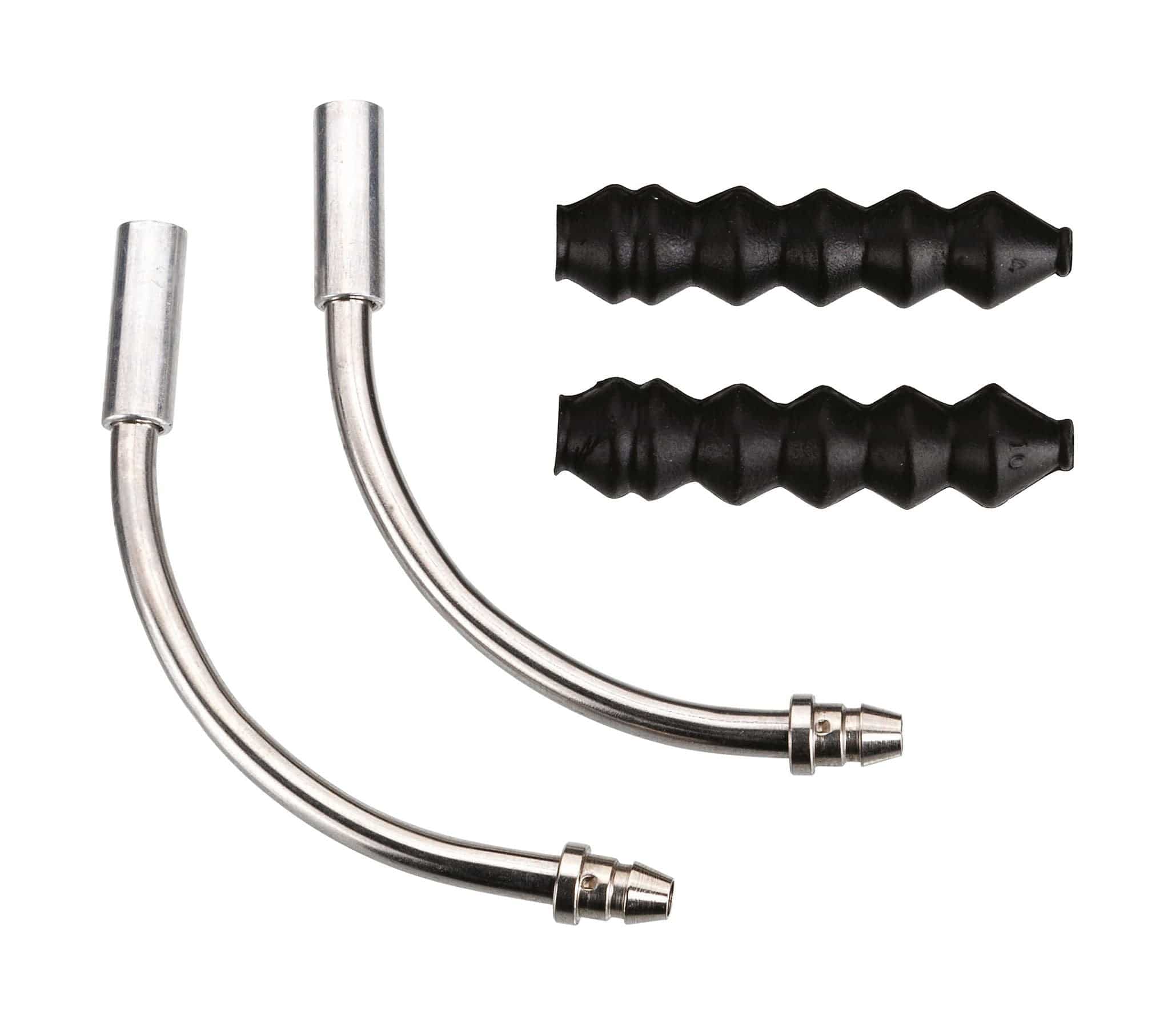 BBB BCB-91 VeePipe V-brake noodles with rubber covers for bike brake components, shown in close-up with packaging details.