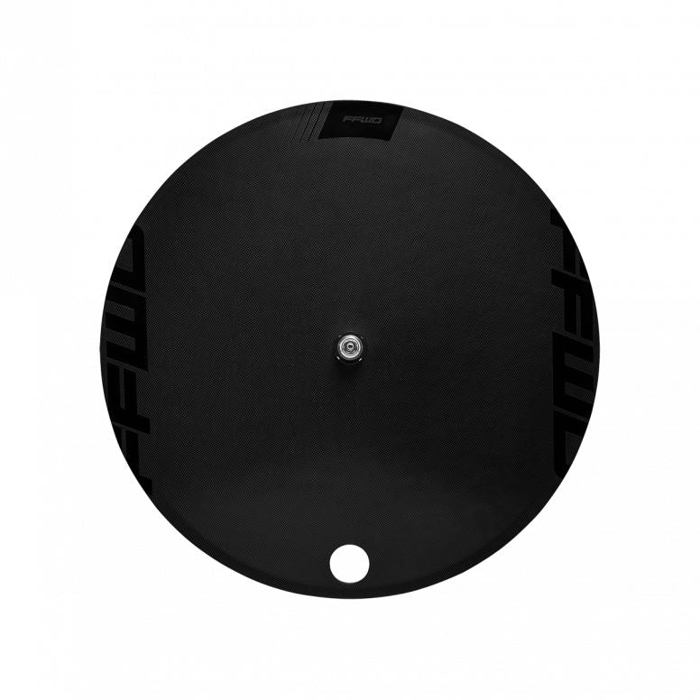 FFWD 1K tubular disc rear wheel with Shimano Centerlock disc brake, lightweight carbon construction for high-performance cycling.