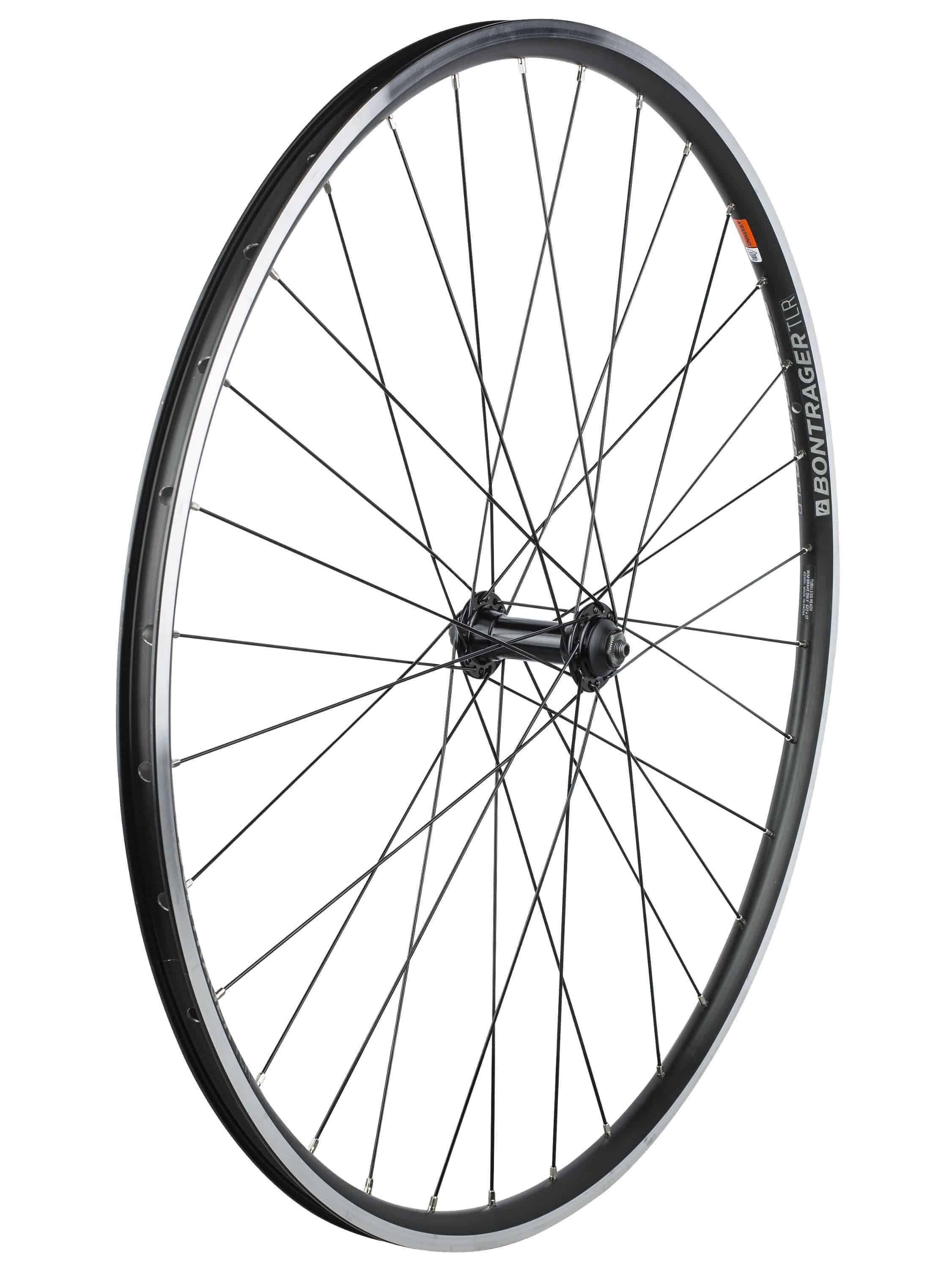 Bontrager Approved TLR 32H clincher 700C road wheels with tubeless-ready design and sleek black rims.