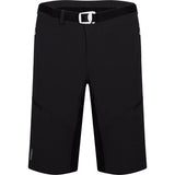 Madison men's black cycling shorts with removable padded liner, small size, shown on a model for trail riding.