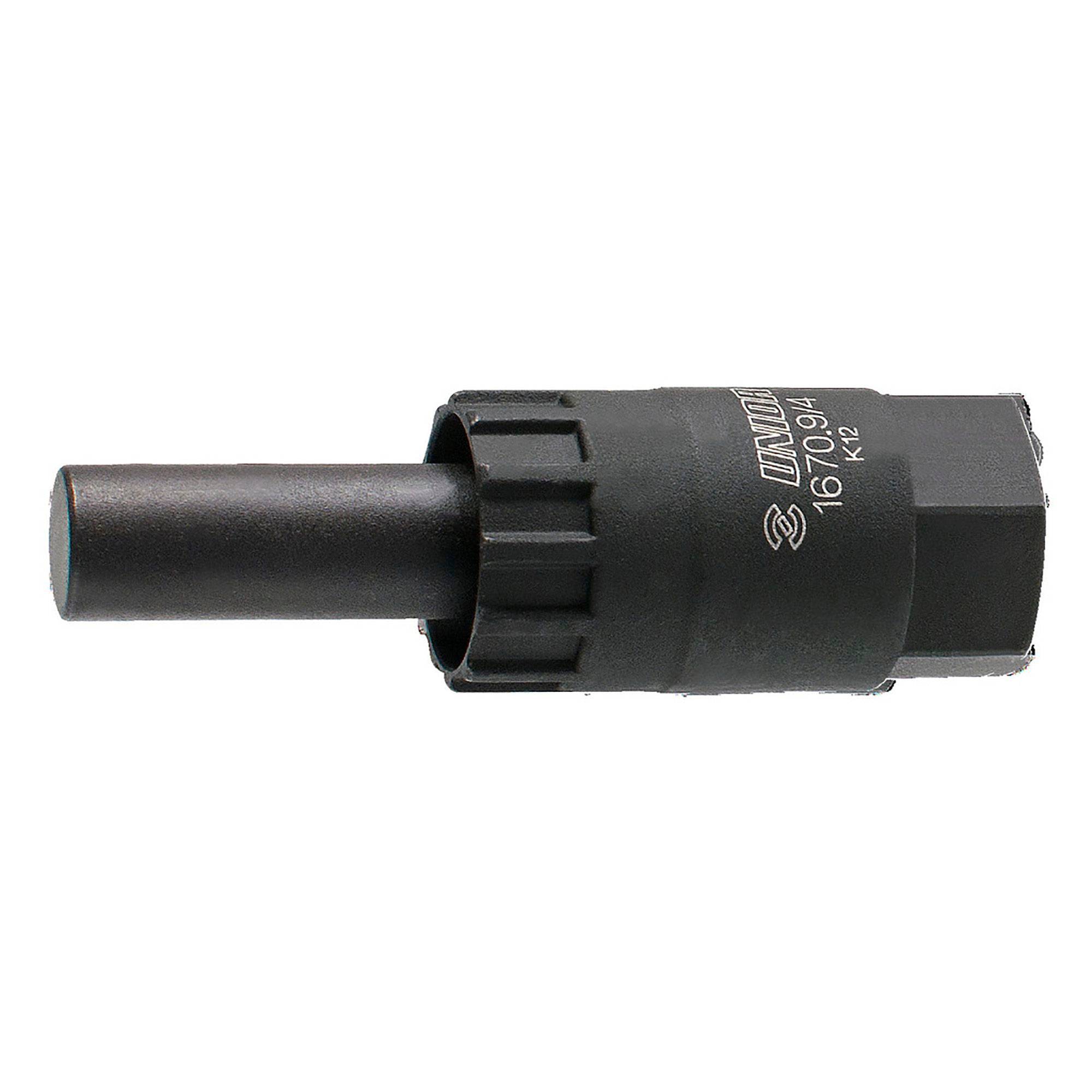 UNIOR cassette lockring tool with 12mm guide for 12mm through axle hubs, suitable for workshop bike maintenance.