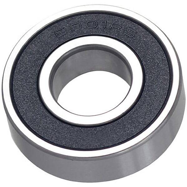M Part 6001 2RS cartridge bearing for bicycle hubs and wheels, showing the compact 12x28x8 size and rubber seals.
