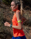 Coros Heart Rate Monitor arm band with Bluetooth, showing digital display and adjustable strap for fitness tracking.
