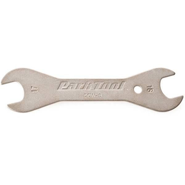 Park Tool DCW-3 double-ended cone wrench with 17/18mm sizes for bicycle wheel maintenance, workshop tool for bike repairs