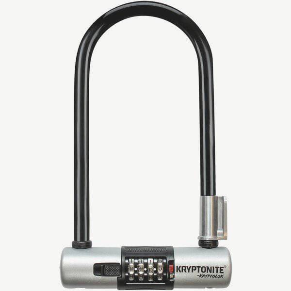 Kryptonite Kryptolok Combo U-Lock with FlexFrame Bracket for bike security, featuring durable steel construction and key lock mechanism.