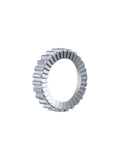 Silver Bontrager Ratchet EXP 36-Tooth Rear Hub with 142mm OLD, showcasing the precise ratchet mechanism and sleek metal finish.