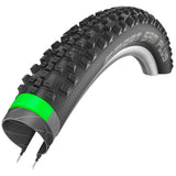 Schwalbe Smart Sam Plus DD Greenguard E-MTB tyre with puncture protection, mounted on a bike wheel, showcasing tread pattern and sidewall.
